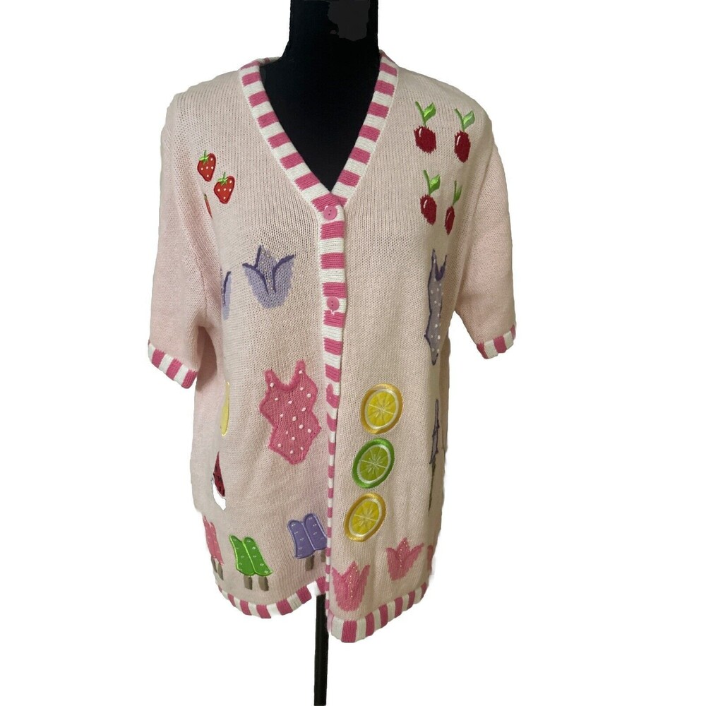 Vintage 90s The Quacker Factory  Ice Cream Knit Womens L Grandma Sweater.